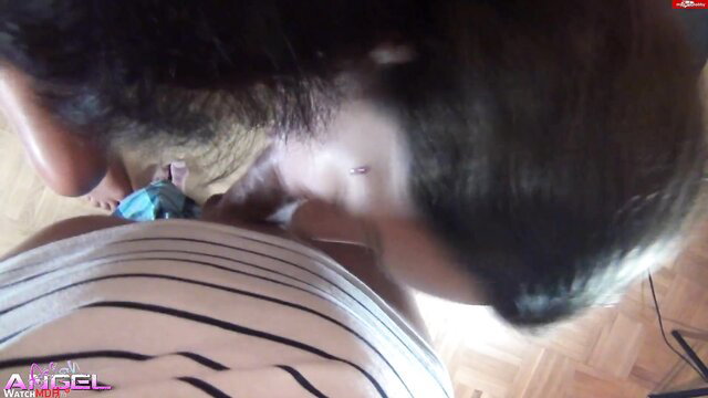 LisaHexxx POV facesitting on man, striped dress upskirt cumshot