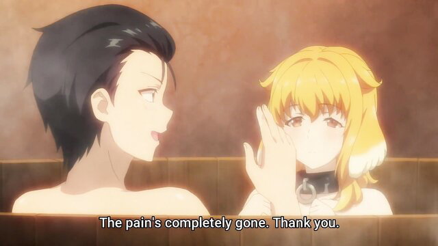 Harem Labyrinth anime girl heals guy with blowjob in steamy bath, uncensored ecchi