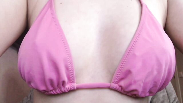 TriplePrinces pink bikini top tease, big tits on MyFreeCams