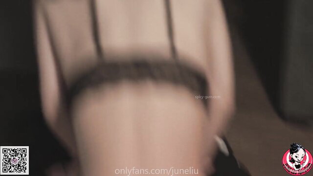 June Liu topless from behind in OnlyFans video, big ass tease