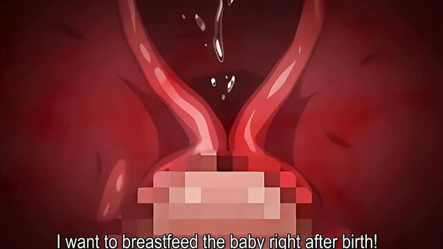 Animated milf vagina giving birth with baby emerging, breastfeeding wish