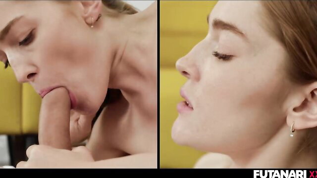 Futanari Jia licks thick cock closeup in hot real life porn