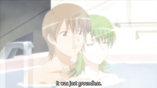 Hentai stepmom with green hair embraces shocked son in pool, Bijukubo