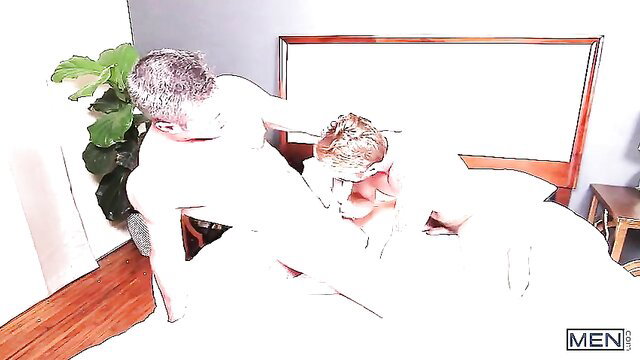 Alex Mecum bareback fucking Wesley Woods doggy style on bed