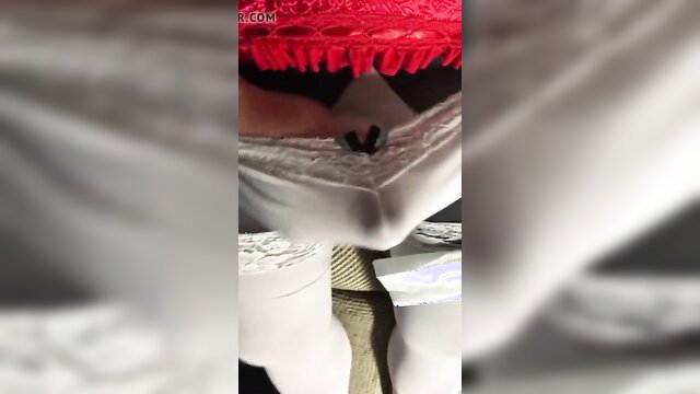 Closeup of woman cumming in wet white lace panties and red lingerie