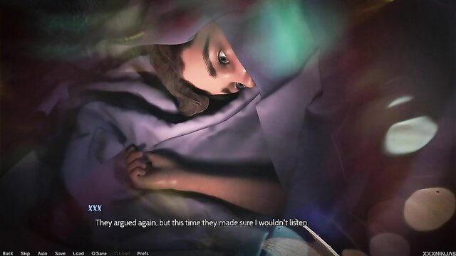 FreshWomen PC game closeup of seductive woman in purple sheets, green glow