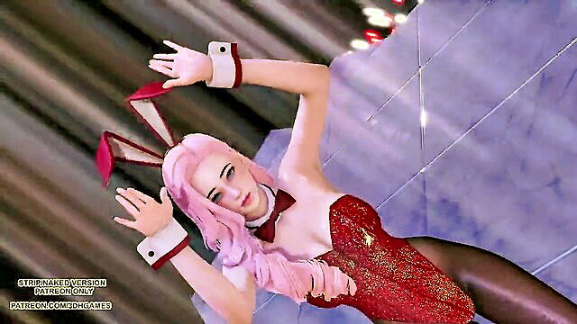Pink-haired bunny girl Ahri Kaisa Seraphine sexy Kpop dance MMD LoL KDA