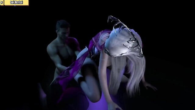 3D hentai uncensored couple sex with masked silver-haired girl