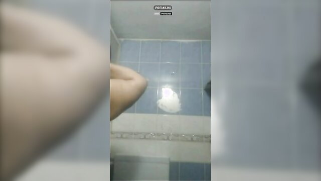 Turkish mom handjob in steamy blue tiled shower POV