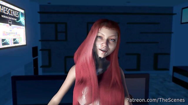 Busty redhead hentai 3D girl reverse cowgirl pussy fuck cumshot