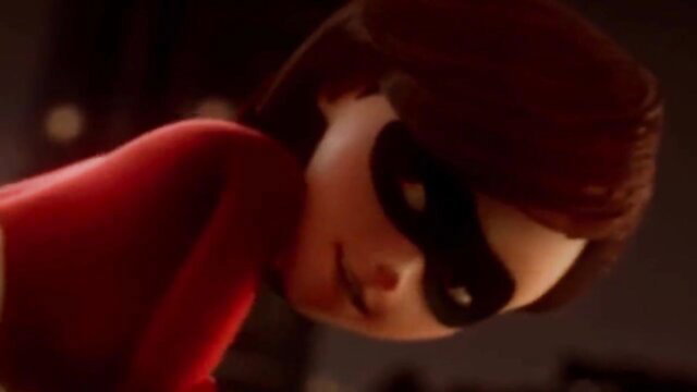 Helen Parr Elastigirl closeup seductive gaze in tight red suit