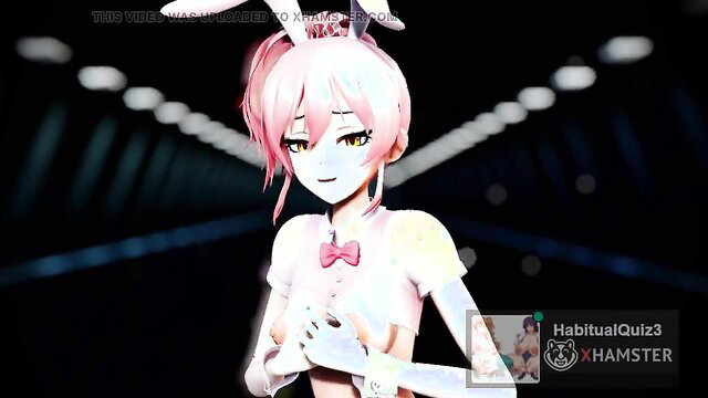 Pink-haired anime bunny girl in lewd MMD R18 3D hentai pose