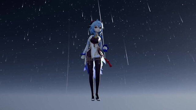 Genshin Ganyu sexy hot 3D hentai animation in rain, blue hair beauty