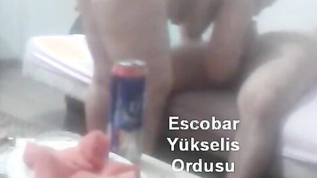 Turkish mature amateur blowjob on knees with energy drink can