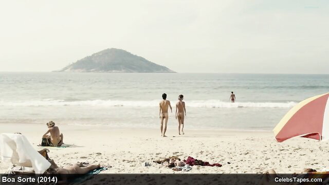 Deborah Secco nude beach walk with partner, bare asses Ipanema
