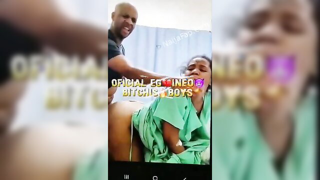 Bald black man gropes thick black woman's huge ass in hospital gown