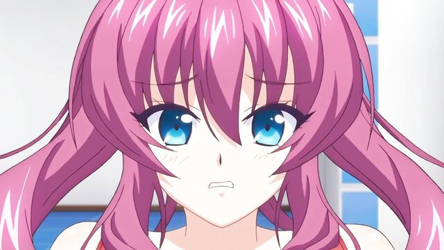 Pink-haired hentai teen stepsister surprised face closeup