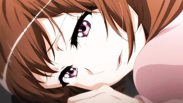 Cute anime schoolgirl with pink hair smirks closeup in pervy hentai