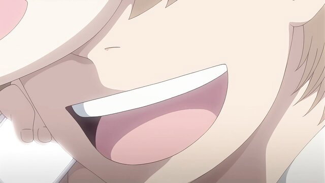 Anime girl smiling with open mouth in hentai gangbang preview