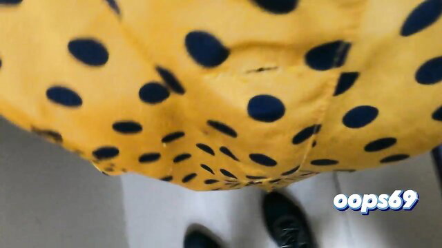 Yellow polka dot dress upskirt, hands groping stranger's big ass on commute