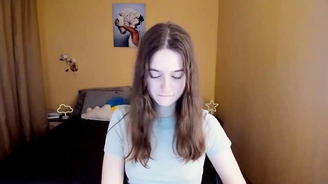 Busty petite skinny teen babe webcam solo tease in tight tee