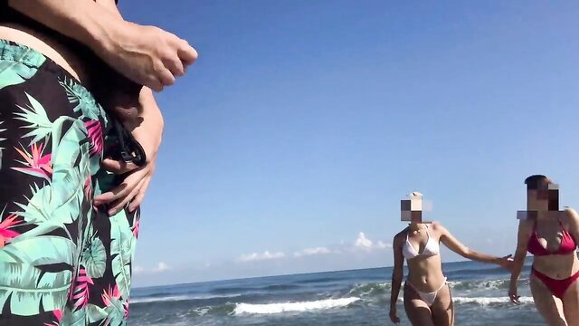 Megan Cockteaser bikini beach wank fiesta with duo handjob tease