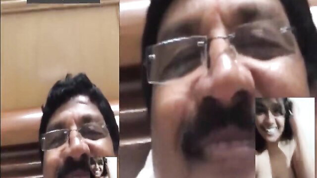 South Indian officer mustache man video call with smiling nude woman
