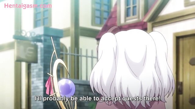 White-haired hentai girl with twintails holds glowing orb in Renseijutsushi Colette