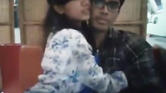 Bangladeshi GF hugs BF intimately in restaurant, amateur couple tease