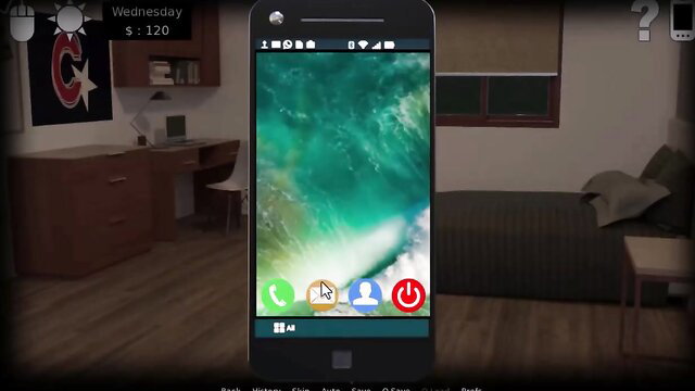 iPhone screen with WhatsApp, home screen in bedroom on FapHouse feline freeway frenzy video