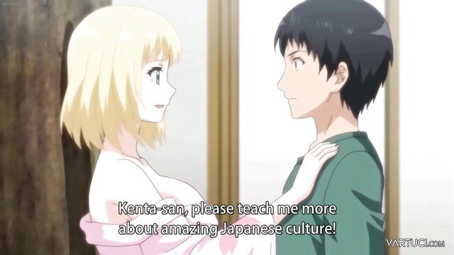 Blonde hentai girl begs Kenta-san to teach Japanese culture nude