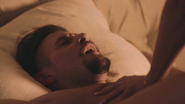 Kayley Gunner rides face of bearded man in bed, POV closeup