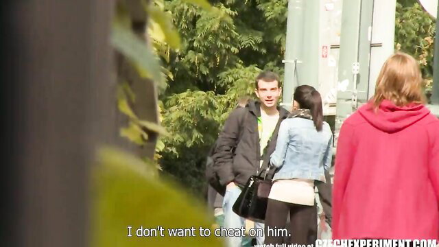 Czech teen girl refuses cheating while chatting with stranger on street