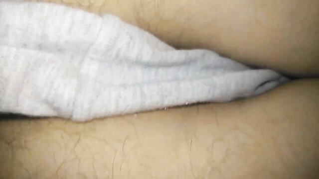 Closeup of wife's hairy ass in tight white underwear pulled aside