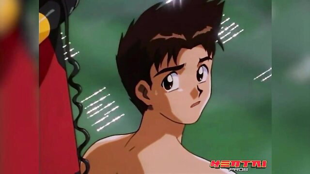 Anime guy Kentha bare-chested in steamy hentai job scene