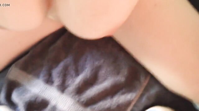 Hotwife's big tits exposed, cum fantasy dripping on pale cleavage