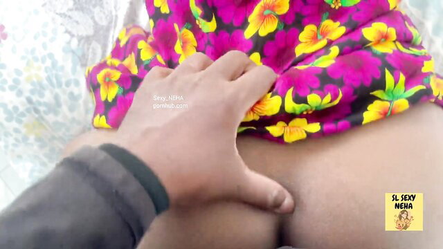 Hot Sri Lankan wife in floral dress groped by hand on ass
