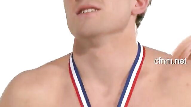 CFNM footballer bares all for 4 teasing girls, nude medal winner exposed