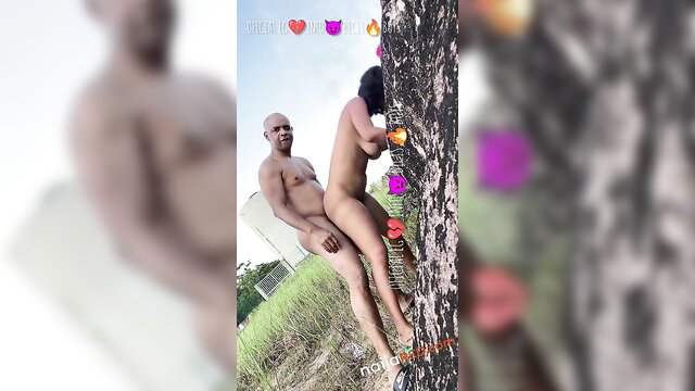 Balthazar ebang scene 1: Bald black man fucking nude woman against tree outdoors