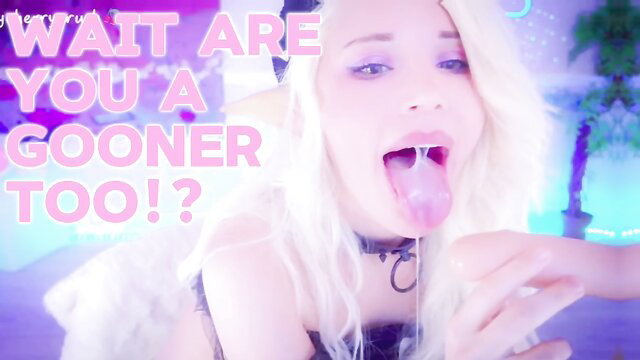 Blonde e-girl gooner teases with tongue saliva in neon PMV thumbnail