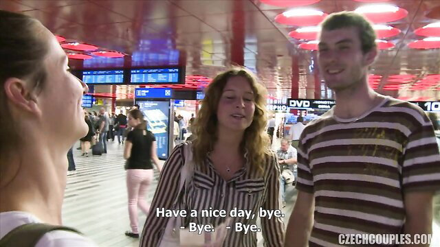 Czech couple says goodbye at airport in CzechCouples amateur video