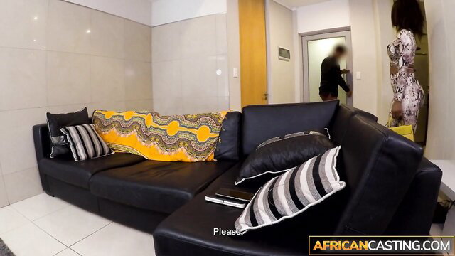 Big tits African MILF strips in tight dress at job casting