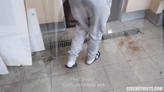 Czech Streets 18yo beauty in grey sweats pulled down in dirty public toilet