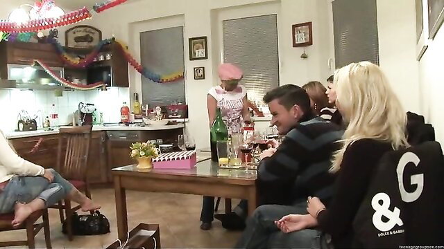 Blonde Wife Kristina Birthday Threesome with Two Dudes