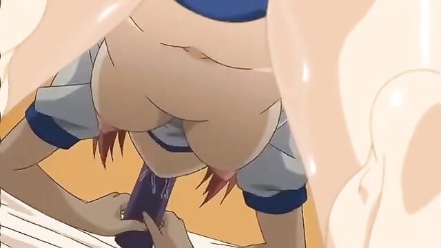 Redhead anime girl in gym uniform using purple dildo POV masturbation