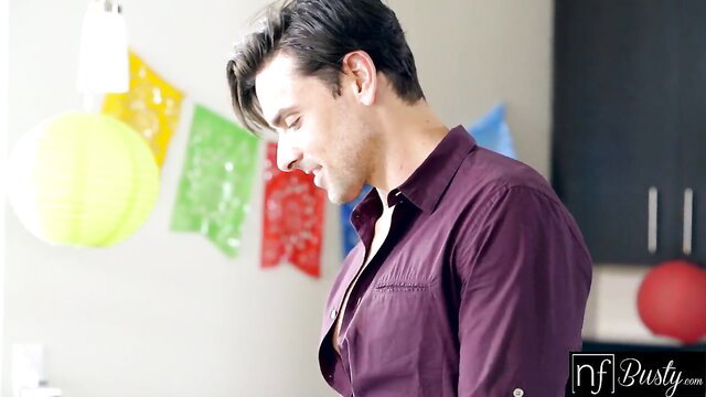 Amia Miley in purple shirt Cinco de Mayo tease NF Busty