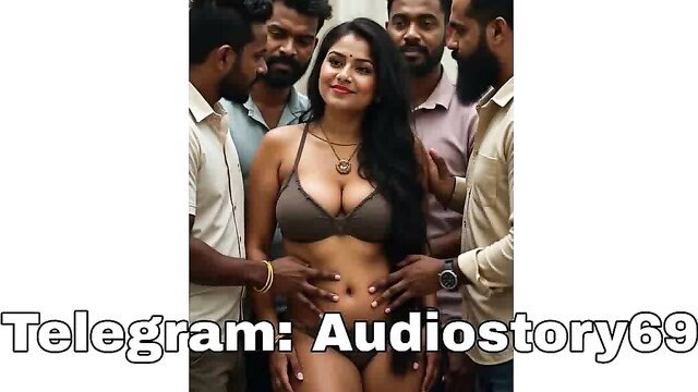 Indian busty MILF in bikini groped by 4 men gangbang tease