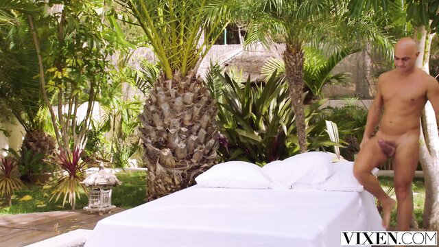 Freya Mayer nude by poolside bed in Vixen HD scene