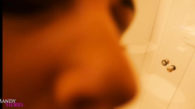 Mandy Flores closeup face in bathroom, seductive mom eyes