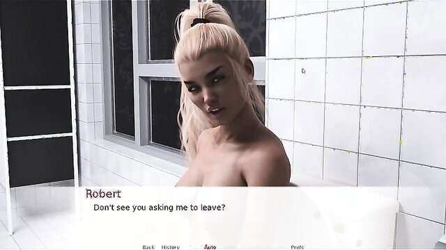 Nude blonde Dakota Skye in shower asks Robert not to leave